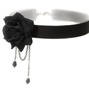 Elegant Retro Rose Flower Collarbone Chain Clavicle Necklace Gothic Lolita Black Lace Collar Choker Ornament Wedding Halloween Accessories (Black)