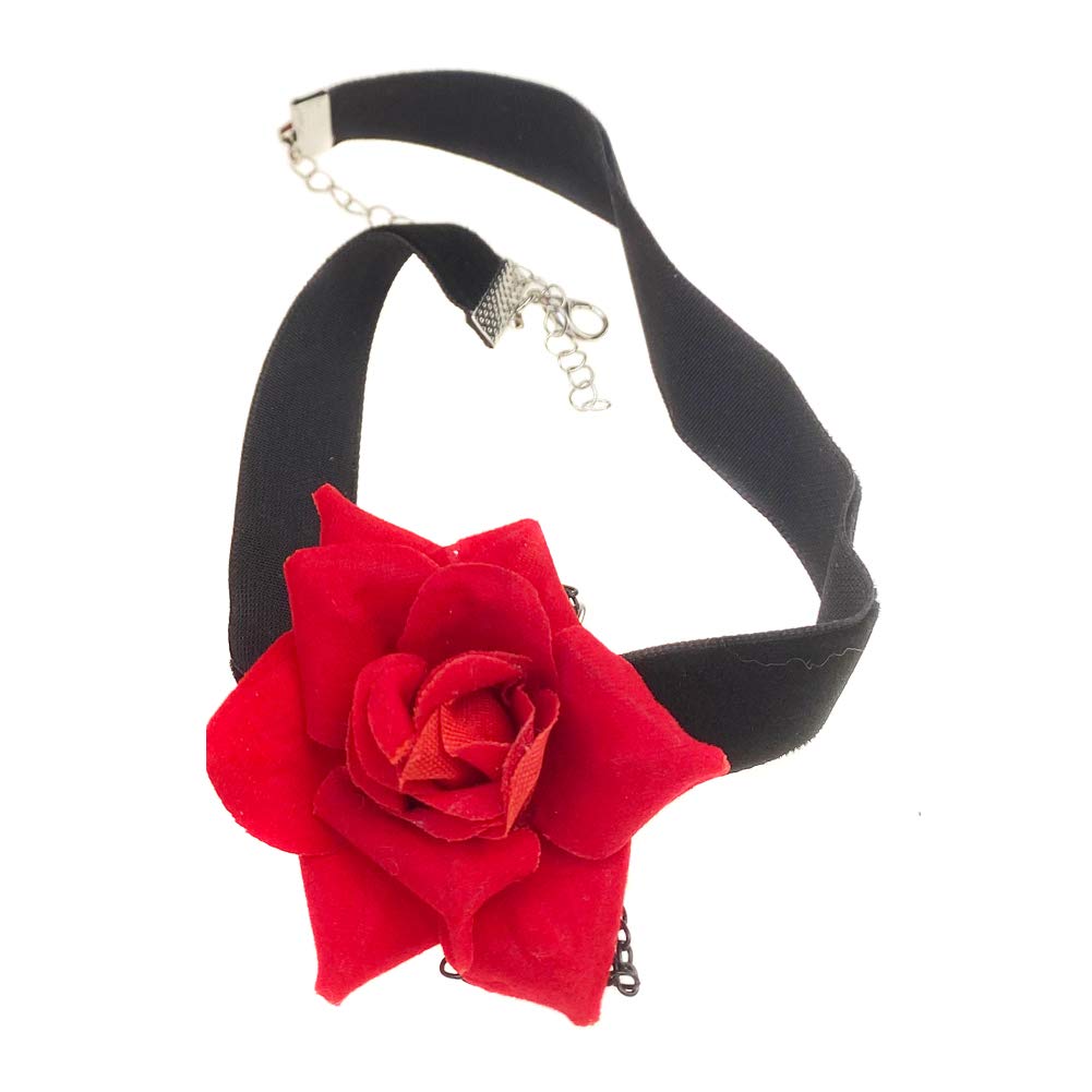 ericotry Elegant Retro Rose Flower Collarbone Chain Clavicle Necklace Gothic Lolita Black Lace Collar Choker Ornament Wedding Halloween Accessories (Red)