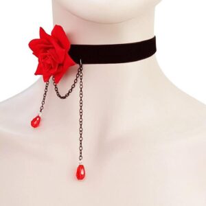 ericotry Elegant Retro Rose Flower Collarbone Chain Clavicle Necklace Gothic Lolita Black Lace Collar Choker Ornament Wedding Halloween Accessories (Red)