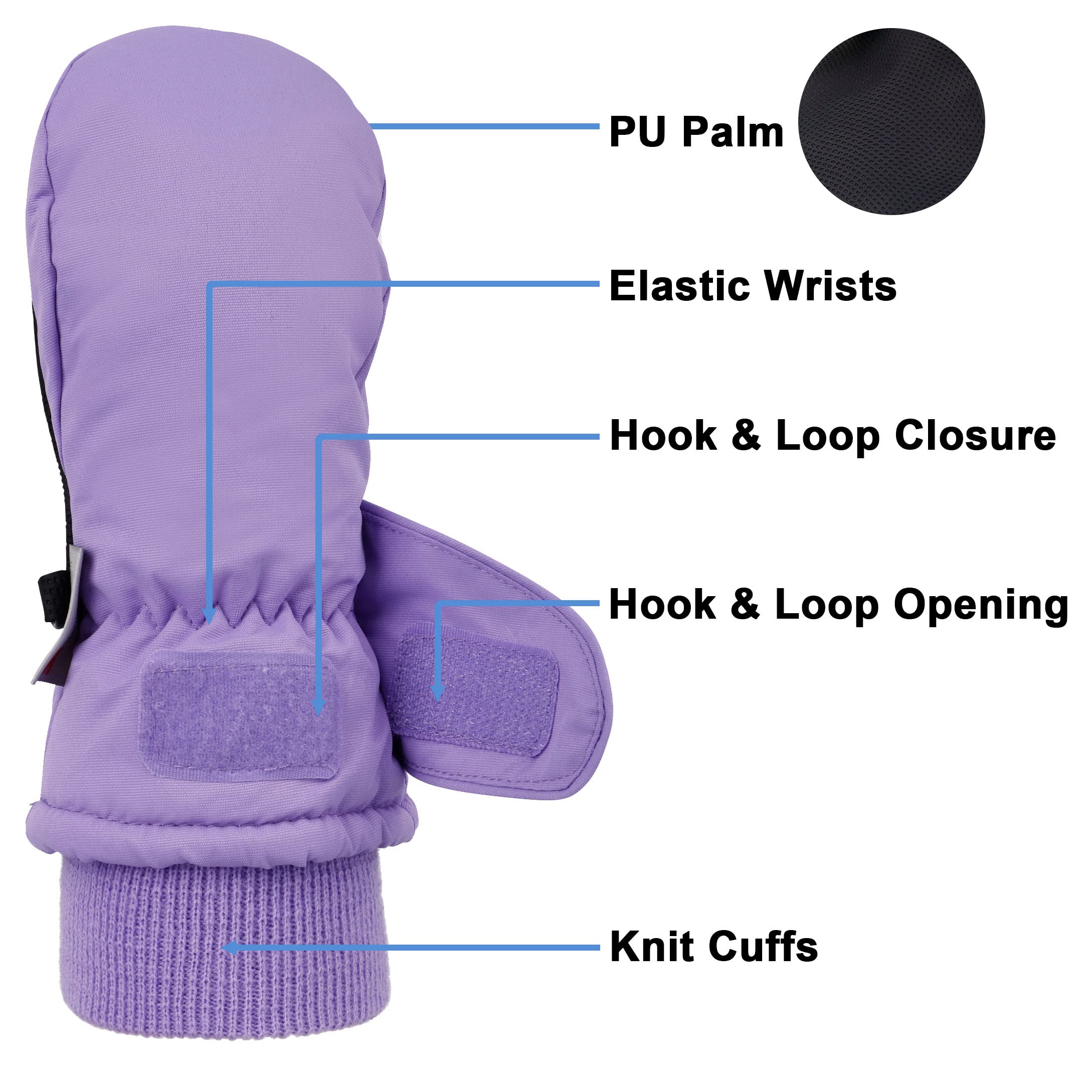 SimpliKids Kids Mittens Winter Insulation Waterproof Girls Ski Mittens,Toddler,Lavender