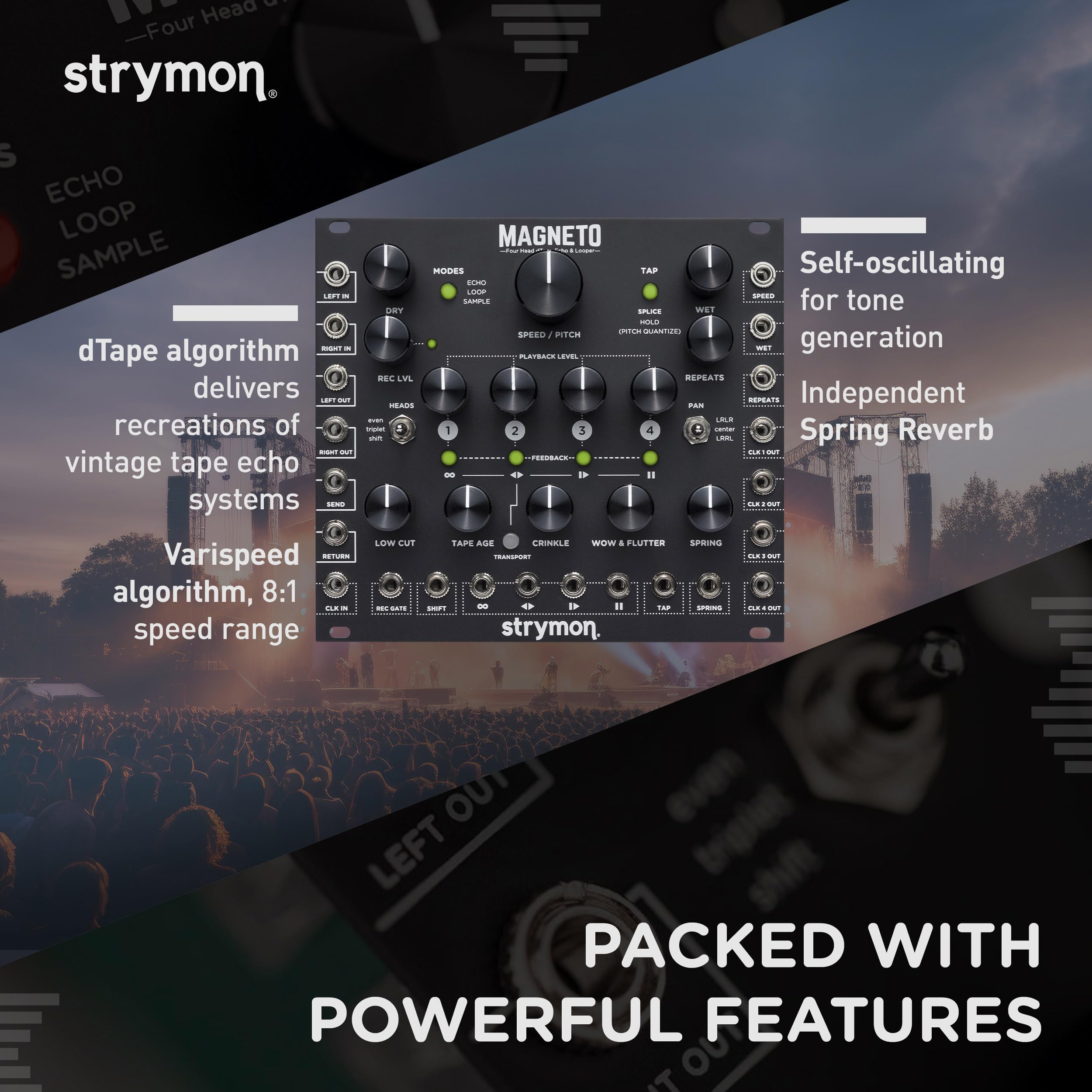 Strymon Magneto Four Head Tape Delay And Looper Eurorack Module with Spring Reverb for Eurorack Synth Setups