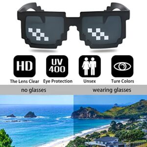 [3 Pack] Thug Life Sunglasses, Men Women Glass 8 Bit Pixel Mosaic Glasses Photo Props Unisex Sunglass Toy - Black