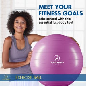 ProBody Pilates Ball Exercise Ball, Yoga Ball Chair, Multiple Sizes Stability Ball Chair, Gym Grade Birthing Ball for Pregnancy, Fitness, Balance, Workout and Physical Therapy Ball (Purple, 55 cm)