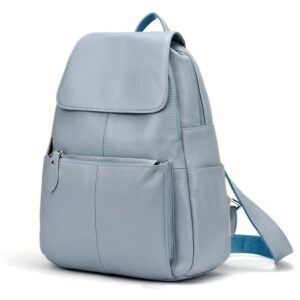 15 Colors Real Soft 100% Genuine Leather Women Backpack Fashion Ladies Travel Bag Preppy Style For Woman (Blue Grey)