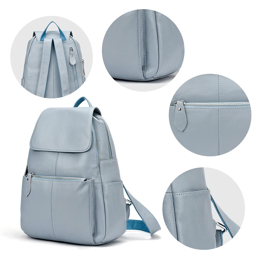 15 Colors Real Soft 100% Genuine Leather Women Backpack Fashion Ladies Travel Bag Preppy Style For Woman (Blue Grey)