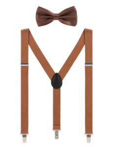 grade code mens suspenders and bow tie set adjustable elastic clip on suspenders for wedding (brown)…