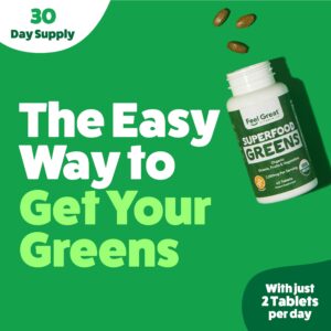 Feel Great Vitamins Super Greens Tablets | Organic Greens, Fruits and Veggies Supplement | Fruit and Veggie Supplement with Kale, Spinach Extract, Green Onion, and More, 60 Tablets