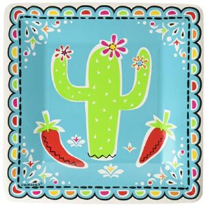 amscan picado de papel square plates, 7" - pack of 18, multicolor