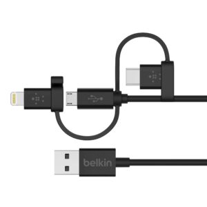 belkin 3-in-1 universal usb cable - usb-c cable, lightning cable, micro-usb charging cable - apple charging cord - belkin boost charge - belkin charger designed for iphones, ipads, galaxy & more