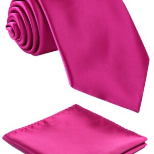 fortunatever Mens Solid Satin Neckties With Gift Box+Pocket Square(Magenta)