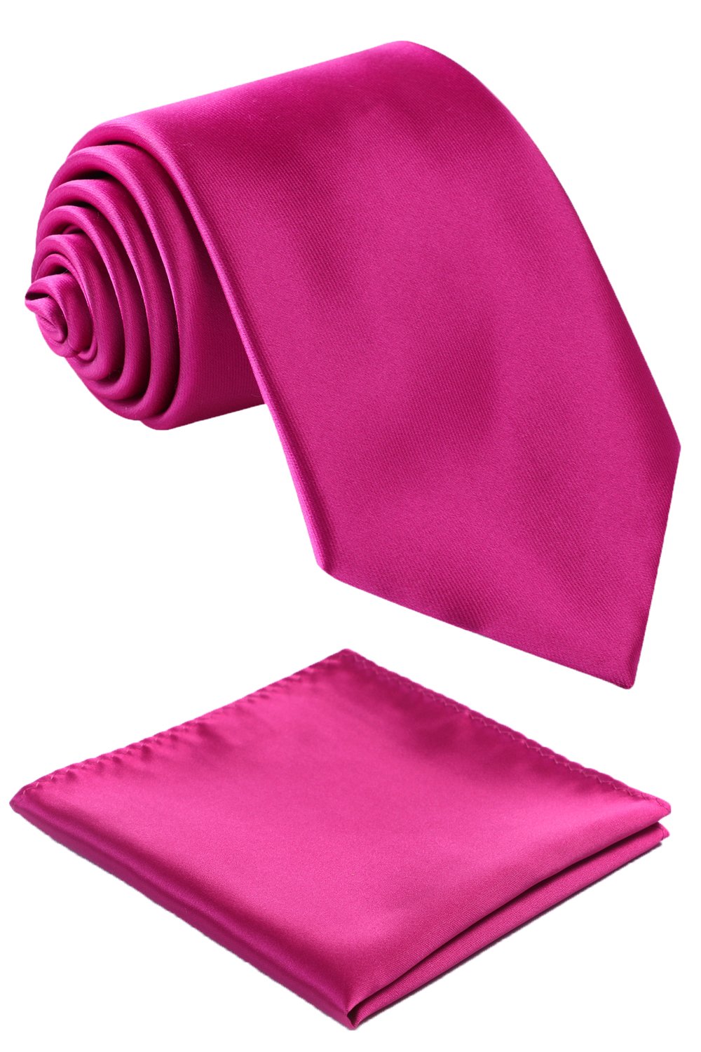 fortunatever Mens Solid Satin Neckties With Gift Box+Pocket Square(Magenta)