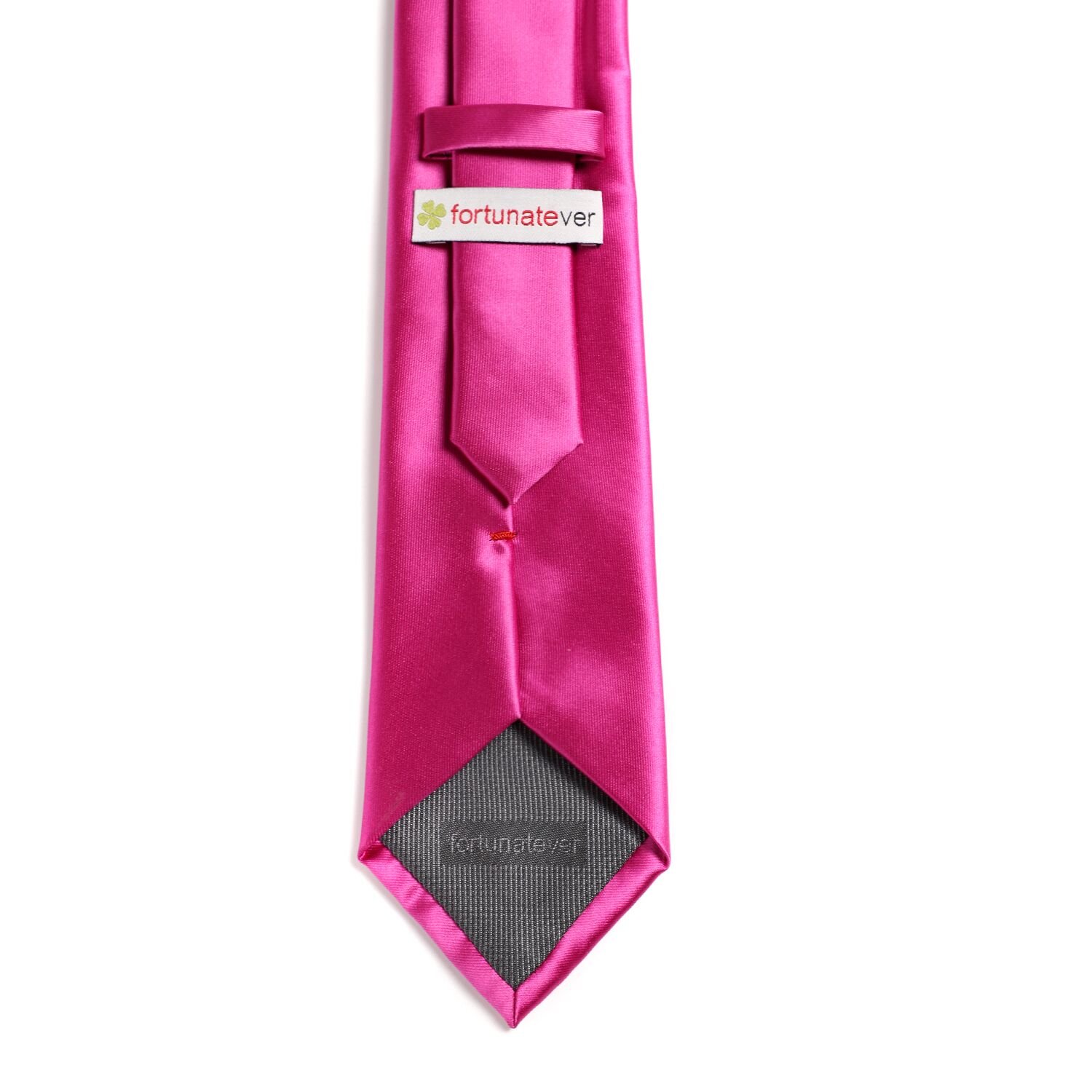 fortunatever Mens Solid Satin Neckties With Gift Box+Pocket Square(Magenta)