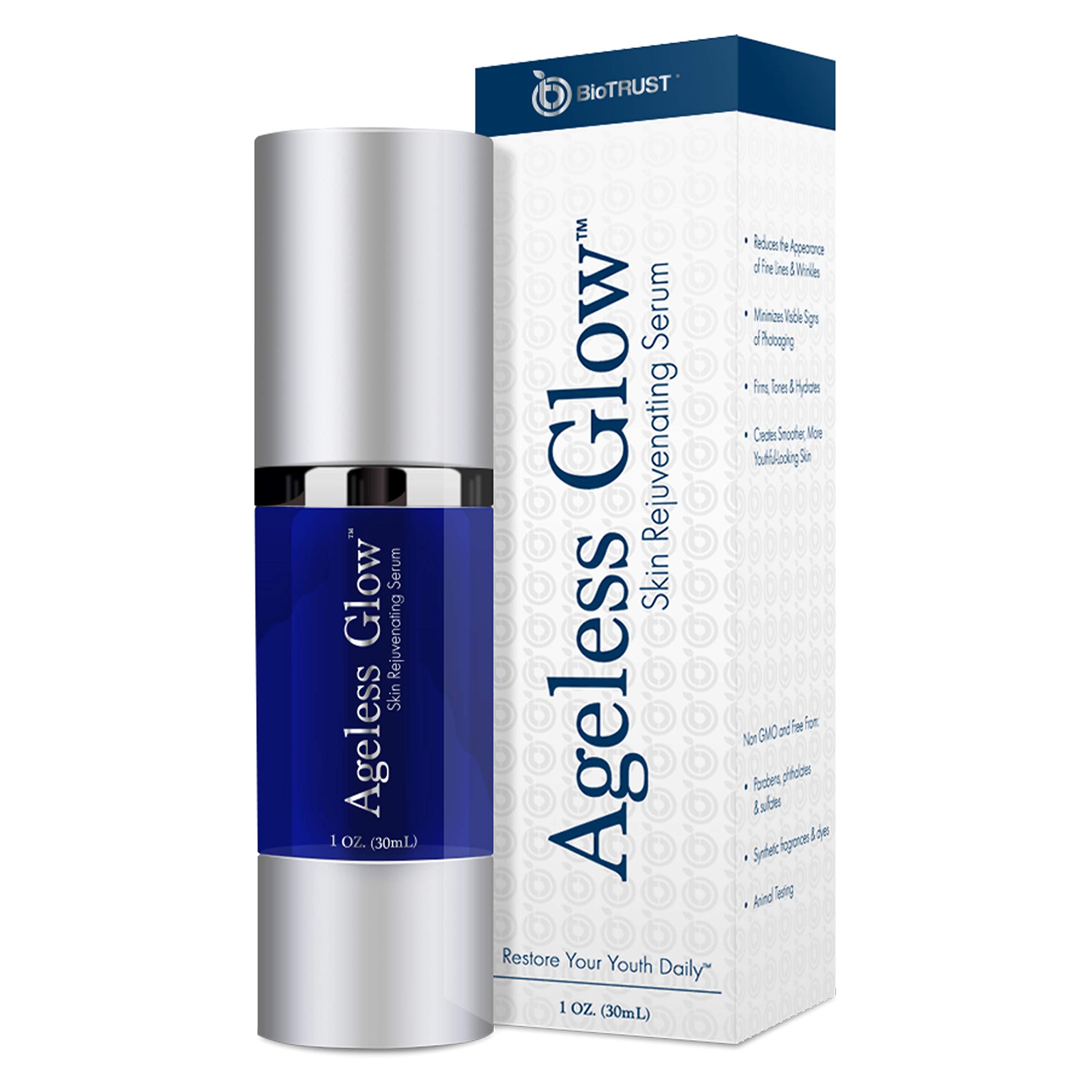 BioTrust Ageless Glow Anti Aging Moisturizer, Skin Brightening Serum with Vitamin C and Hyaluronic Acid, Plant-Based, Naturally Derived Facial Serum (1 fl oz.)