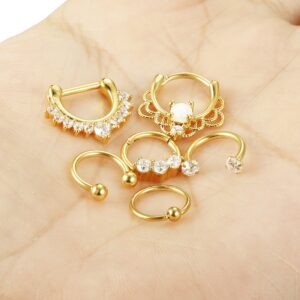 ORAZIO 6PCS 16G 316L Stainless Steel Septum Hoop Nose Ring Horseshoe Rings Cartilage Clicker Piercing Jewelry Gold-Tone