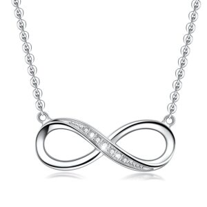 PUPILLEMON Infinity Pendant Necklace for Women, 925 Sterling Silver Love Heart Necklace Fine Jewelry White Gold Plated