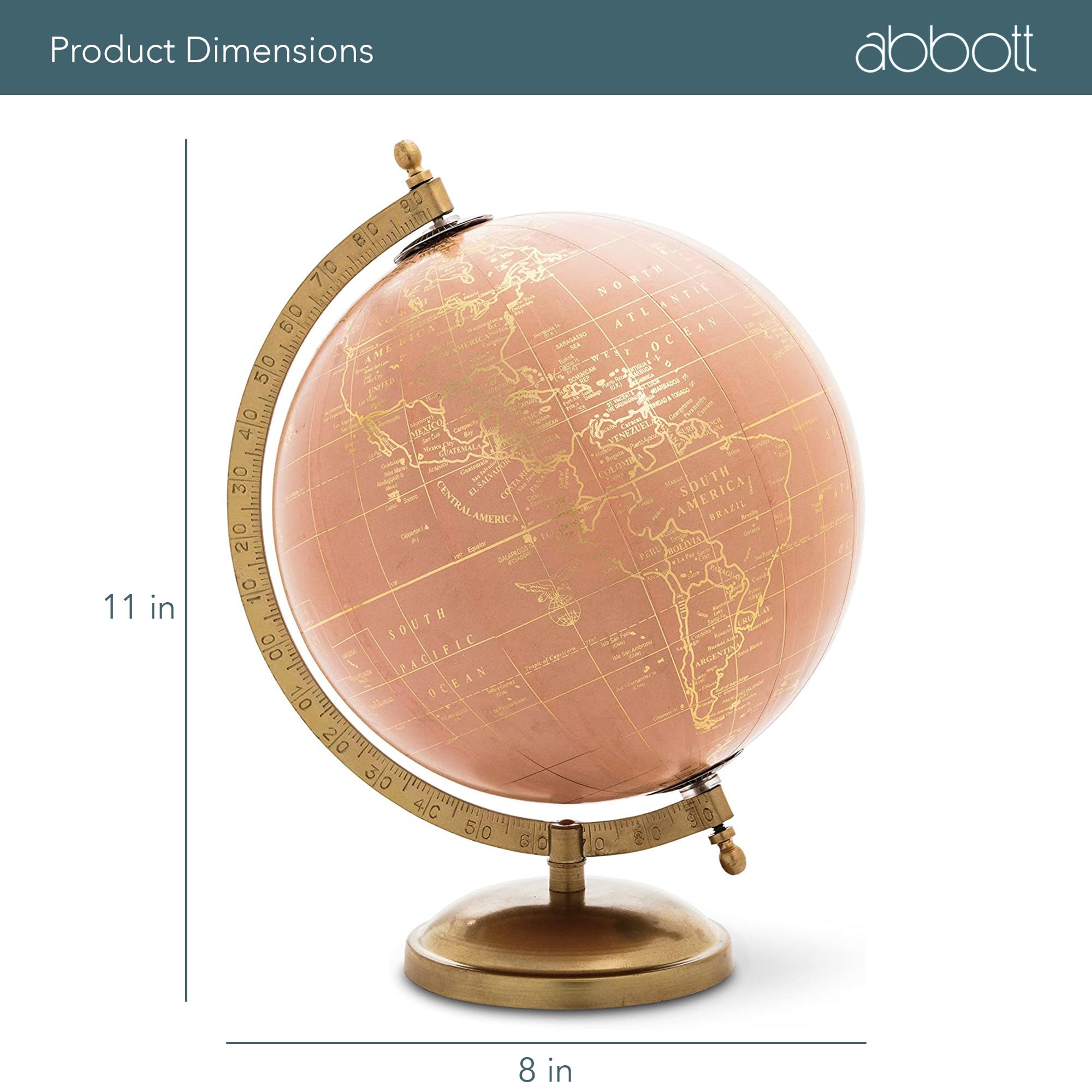 Abbott Collection 57-LATITUDE-02 Spinning Small Decorative Globe, Ivory/Gold, 11" H