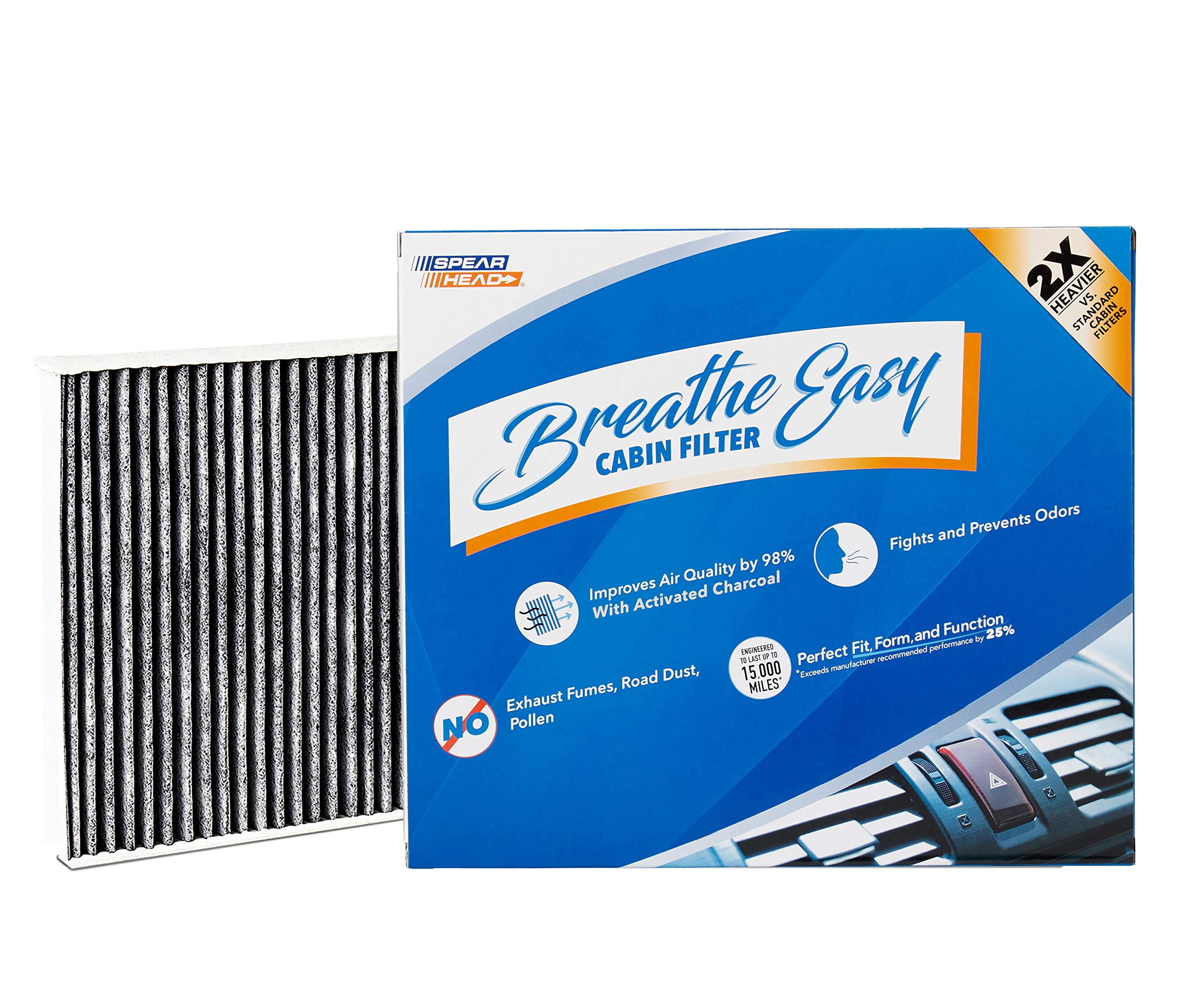 Spearhead Odor Defense Breathe Easy Cabin Filter | Fits 2011-19 Explorer, 2009-19 Flex, 2009-19 Taurus, 2010-16 MKS, 2010-19 MKT Like OEM | Up to 25% Longer Lasting w/Activated Carbon (BE-176)