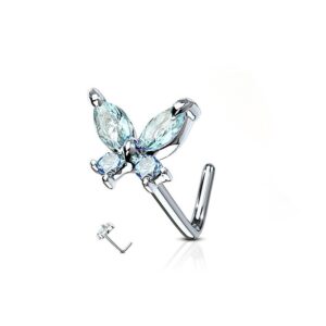 Amelia Fashion 20 Gauge CZ Butterfly Nose Stud Ring L Bend 316L Surgical Steel (Choose Color) (Aqua)