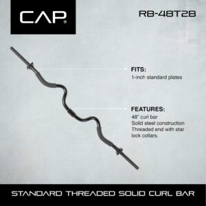 CAP Barbell RB-48T2B Super Curl Bar, Black, 48"