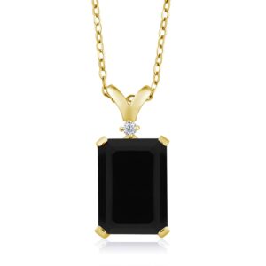 gem stone king 6.62 cttw black onyx and white diamond jewelry pendant necklace for women set in 18k yellow gold plated silver | gemstone birthstone | 14x10mm emerald cut | with 18 inch chain