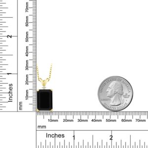 Gem Stone King 6.62 Cttw Black Onyx and White Diamond Jewelry Pendant Necklace For Women Set In 18K Yellow Gold Plated Silver | Gemstone Birthstone | 14X10MM Emerald Cut | With 18 Inch Chain