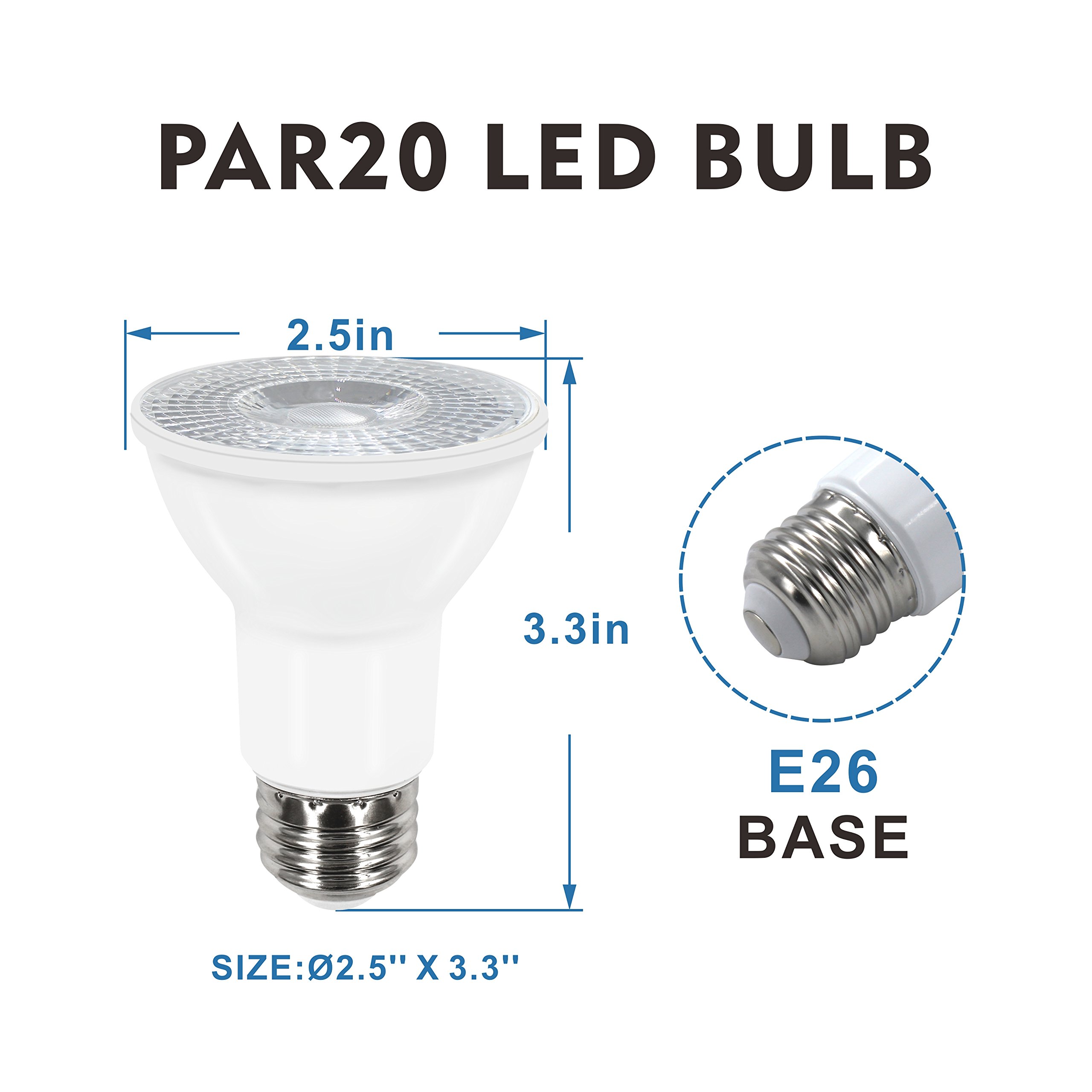 ANC PAR20 LED Bulbs with 35 Degree Beam Angle,8W LED Dimmable Spotlight Bulbs,600 Lumens 6500K Cool White Spot Light Lamp,E26 Base 4-Pack