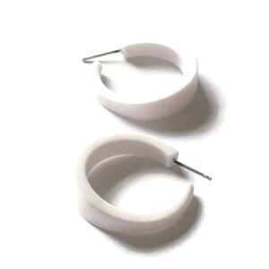 White Acrylic Tapered Lucite White Hoop Earrings 1.25 Inches