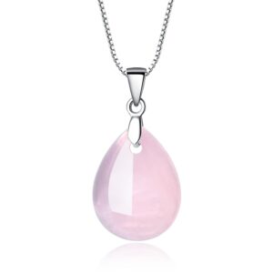 coai 925 sterling silver teardrop stone pendant necklace (rose quartz)