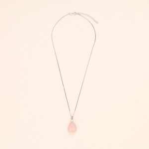 COAI 925 Sterling Silver Teardrop Stone Pendant Necklace (Rose Quartz)