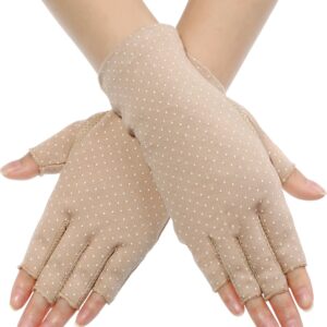 Maxdot Fingerless Gloves Non Slip UV Protection Driving Gloves Summer Outdoor Gloves for Women and Girls (Khaki,1 Pair)