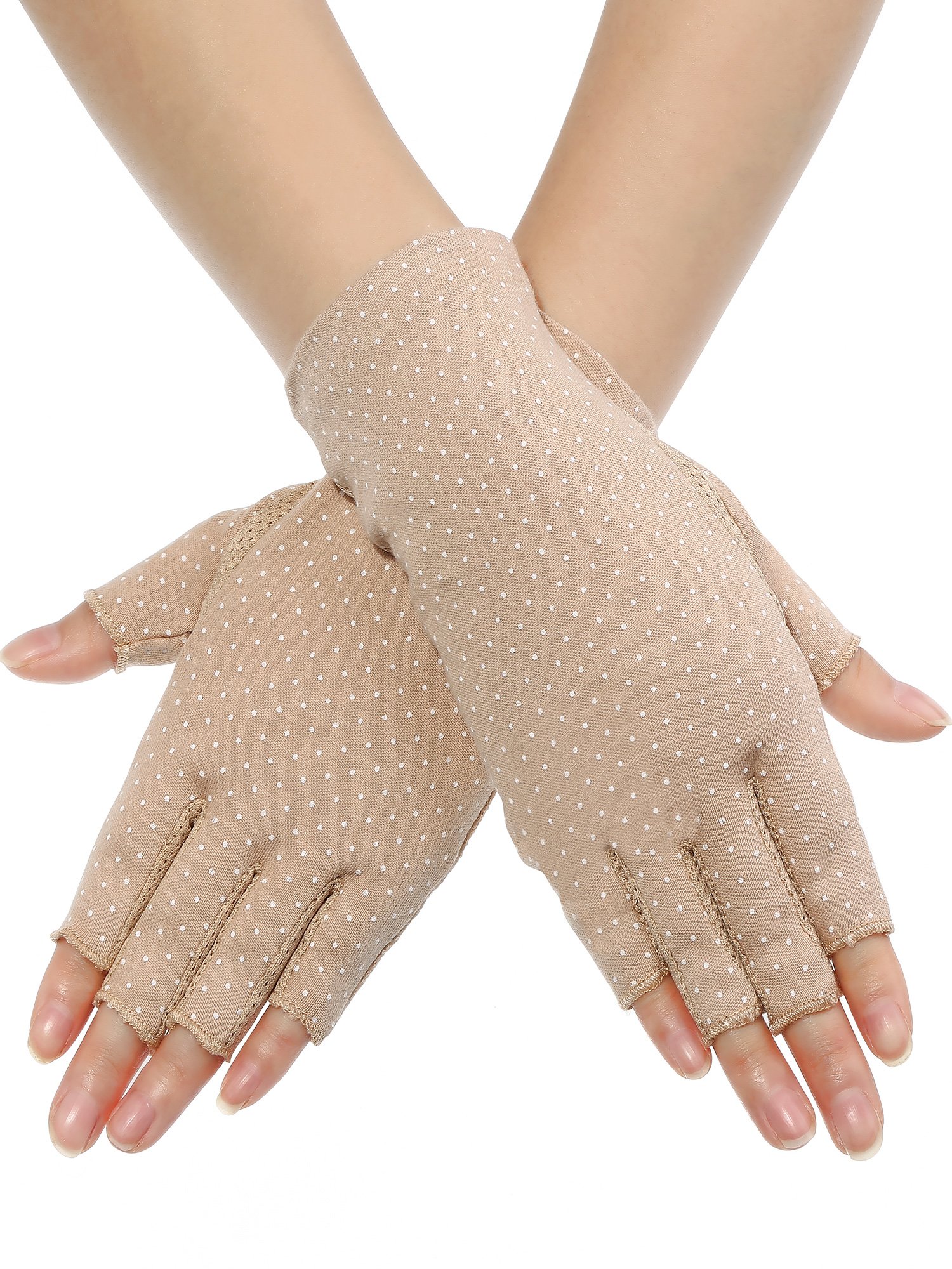 Maxdot Fingerless Gloves Non Slip UV Protection Driving Gloves Summer Outdoor Gloves for Women and Girls (Khaki,1 Pair)