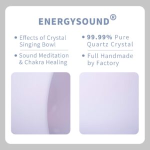 ENERGYSOUND 432Hz Perfect Pitch C Note Root Chakra Frosted Quartz Crystal Singing Bowl 10 inch mallet & o-ring included