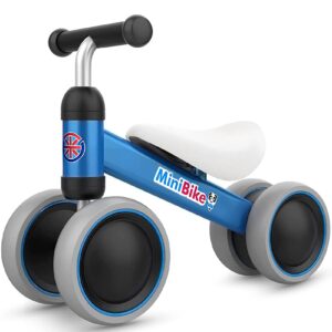 Baby Balance Bike Toys for 1 Year Old Boy Girl Gifts, 10-24 Month Toddler Balance Bike with 4 Silence Wheels, No Pedal Toddler First Bike, First Birthday Gifts Christmas for Boys and Girls (Blue)