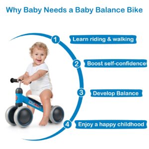 Baby Balance Bike Toys for 1 Year Old Boy Girl Gifts, 10-24 Month Toddler Balance Bike with 4 Silence Wheels, No Pedal Toddler First Bike, First Birthday Gifts Christmas for Boys and Girls (Blue)