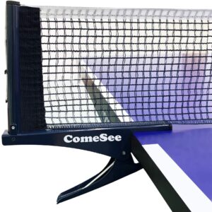 comesee kioos collapsible table tennis net professional steel pingpong net clip grip mesh training competition portable tension adjustable post (navy)