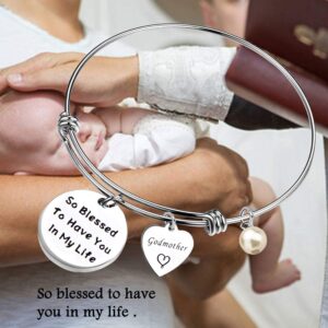 LQRI Godmother Gifts Godmother Bracelet So Blessed to Have You in My Life Expandable Wire Bangle Religious Jewelry Baptism Gift(so Blessed.)