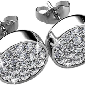 Cate & Chloe Nelly 18k White Gold Stud Earrings For Women | Silver Cubic Zirconia Earrings Studs With Round Cut Crystals, CZ Silver Earring Set, Fashion Earrings For Women, Hypoallergenic Earrings