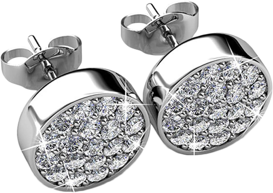 Cate & Chloe Nelly 18k White Gold Stud Earrings For Women | Silver Cubic Zirconia Earrings Studs With Round Cut Crystals, CZ Silver Earring Set, Fashion Earrings For Women, Hypoallergenic Earrings