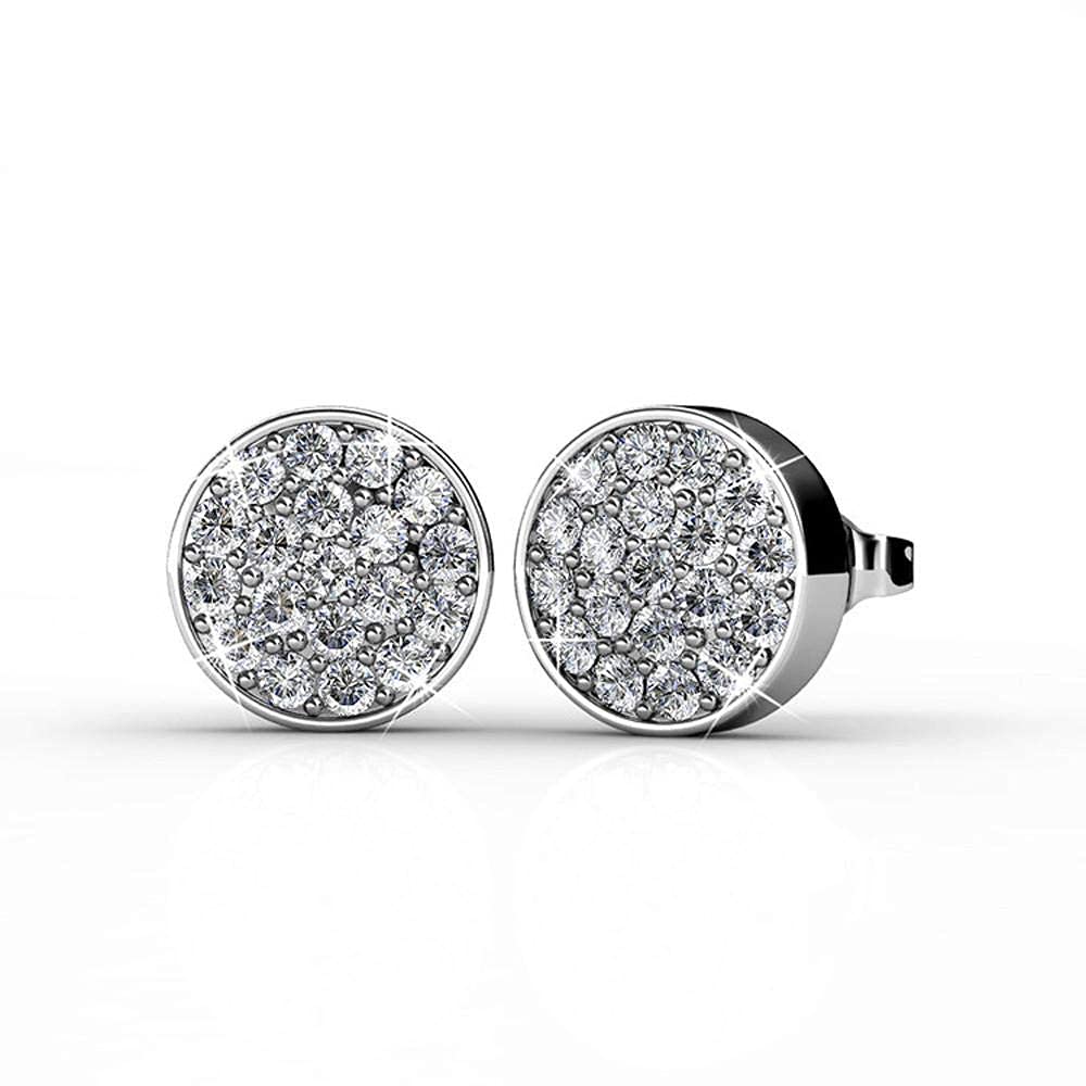 Cate & Chloe Nelly 18k White Gold Stud Earrings For Women | Silver Cubic Zirconia Earrings Studs With Round Cut Crystals, CZ Silver Earring Set, Fashion Earrings For Women, Hypoallergenic Earrings