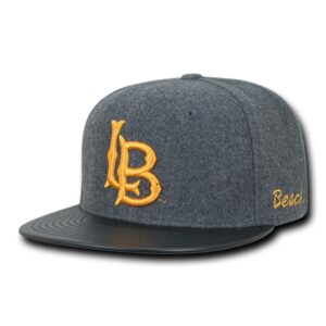 university of cal state long beach csulb the beach melton wool vinyl ncaa retro flat bill officially licensed snapback baseball cap hat dark gray