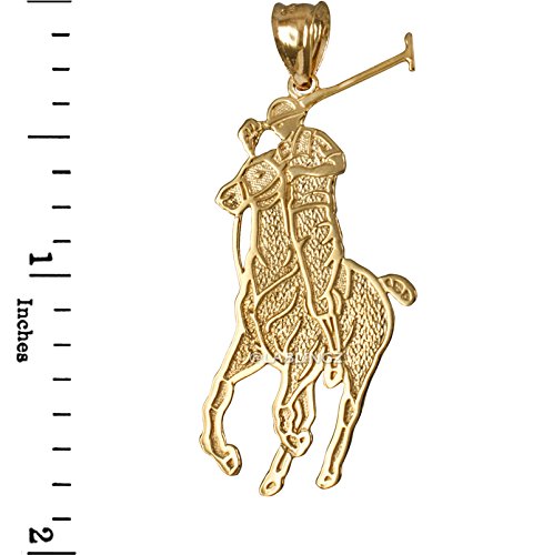 LA BLINGZ 14K Yellow Gold Polo Horse Rider Charm Pendant