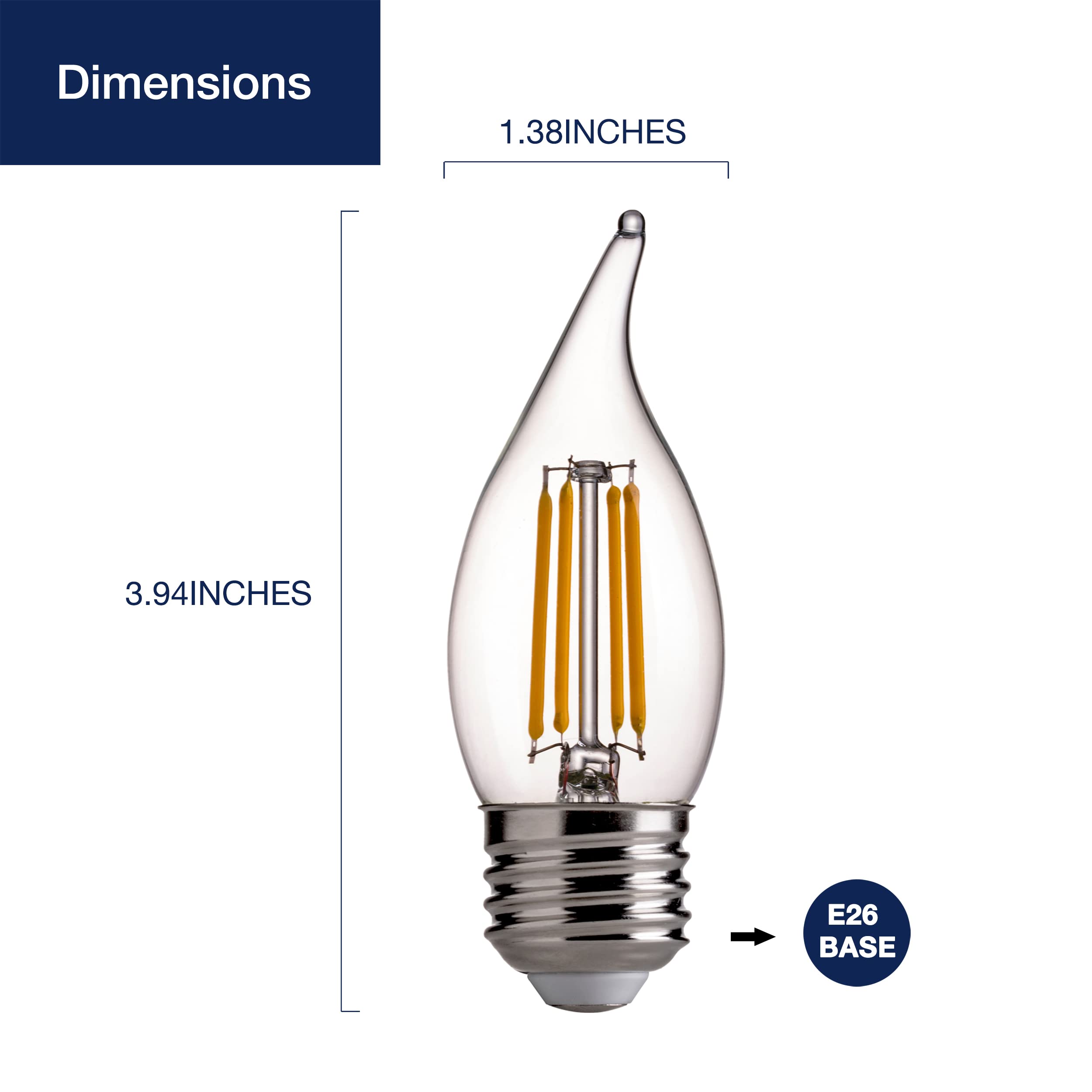 FLSNT LED 60 Watts Equivalent Chandelier Light Bulbs, CA11 Dimmable Filament Clear LED Candelabra Bulbs, E26 Medium Base, 2700K Soft White, 6 Pack