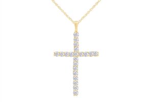 affy 0.30 carat (cttw) 14k solid yellow gold round diamond ladies cross pendant 1/3 ct (silver chain in cluded)