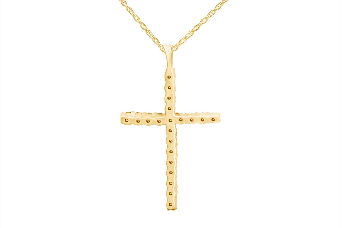 AFFY 0.30 Carat (Cttw) 14K Solid Yellow Gold Round Diamond Ladies Cross Pendant 1/3 CT (Silver Chain in cluded)