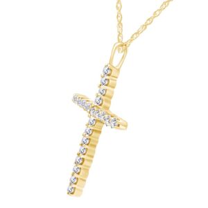 AFFY 0.30 Carat (Cttw) 14K Solid Yellow Gold Round Diamond Ladies Cross Pendant 1/3 CT (Silver Chain in cluded)