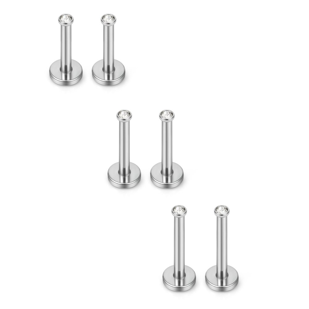 Ruifan Round Clear CZ Gem Internally Threaded Labret Monroe Lip Ring Tragus Nail Helix Earring Stud Barbell Piercing Jewelry Bar 6-10mm 16G 6PCS