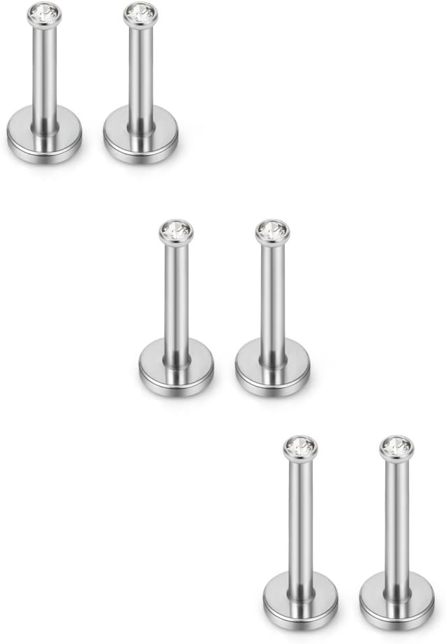 Ruifan Round Clear CZ Gem Internally Threaded Labret Monroe Lip Ring Tragus Nail Helix Earring Stud Barbell Piercing Jewelry Bar 6-10mm 16G 6PCS