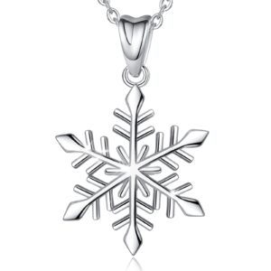 eudora sterling silver snowflake pendant necklace elegant snow gift for women, 18" rolo chain