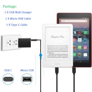 Charger Fit for Kindle Fire Tablet with 5Ft Type-C and Micro USB Cable for Charging Fire HD 6 7 8 10/Fire Max 11/Fire Plus/Kids/Kids Pro/HD HDX/Kindle/Paperwhite/Oasis E-Reader and Samsung Phone