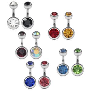 Ruifan 14G 6mm 1/4 Inch 316L Surgical Steel Jeweled CZ Short Belly Earring Navel Button Rings 10PCS